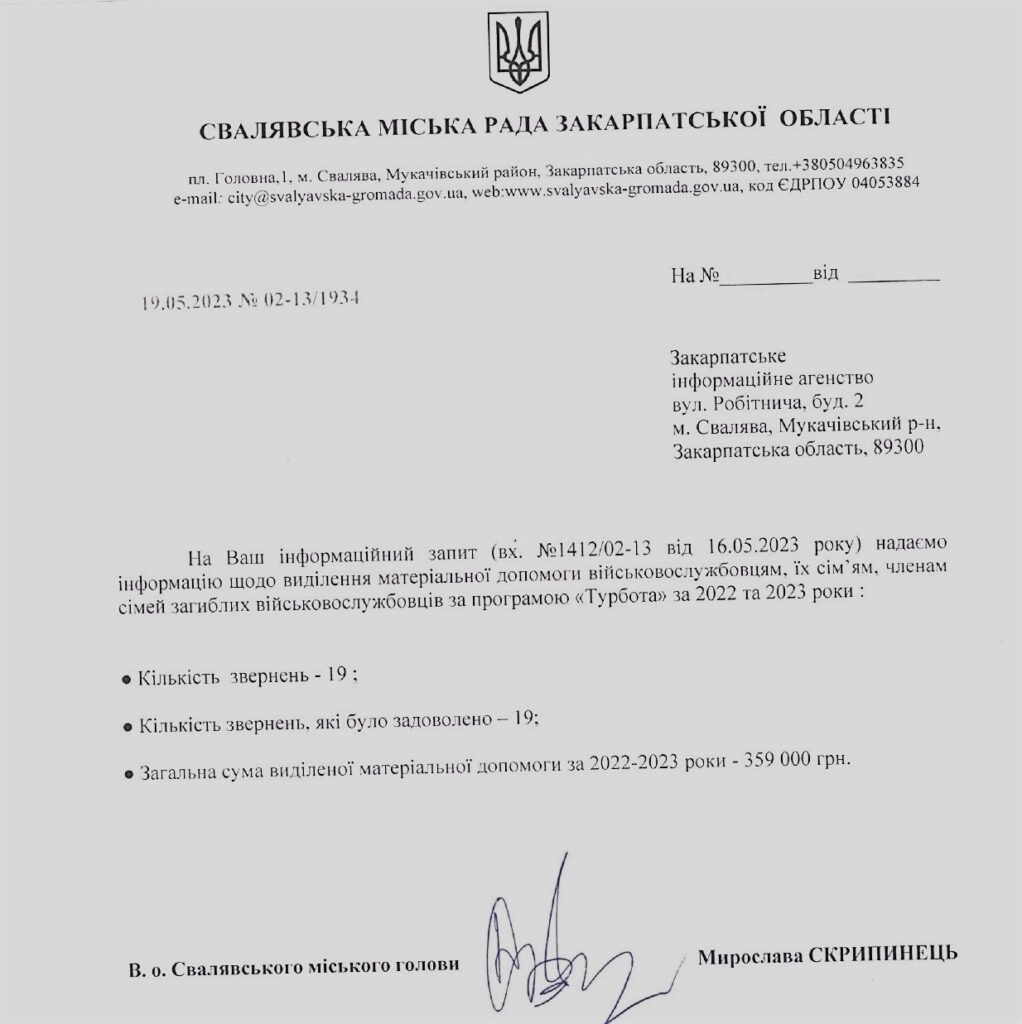 Відповідь на запит Свалява