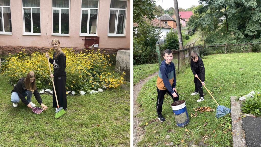 Учні прибирають село