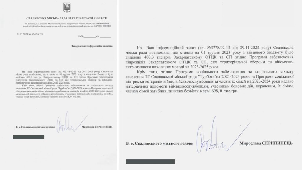 Видатки на ЗСУ Свалява