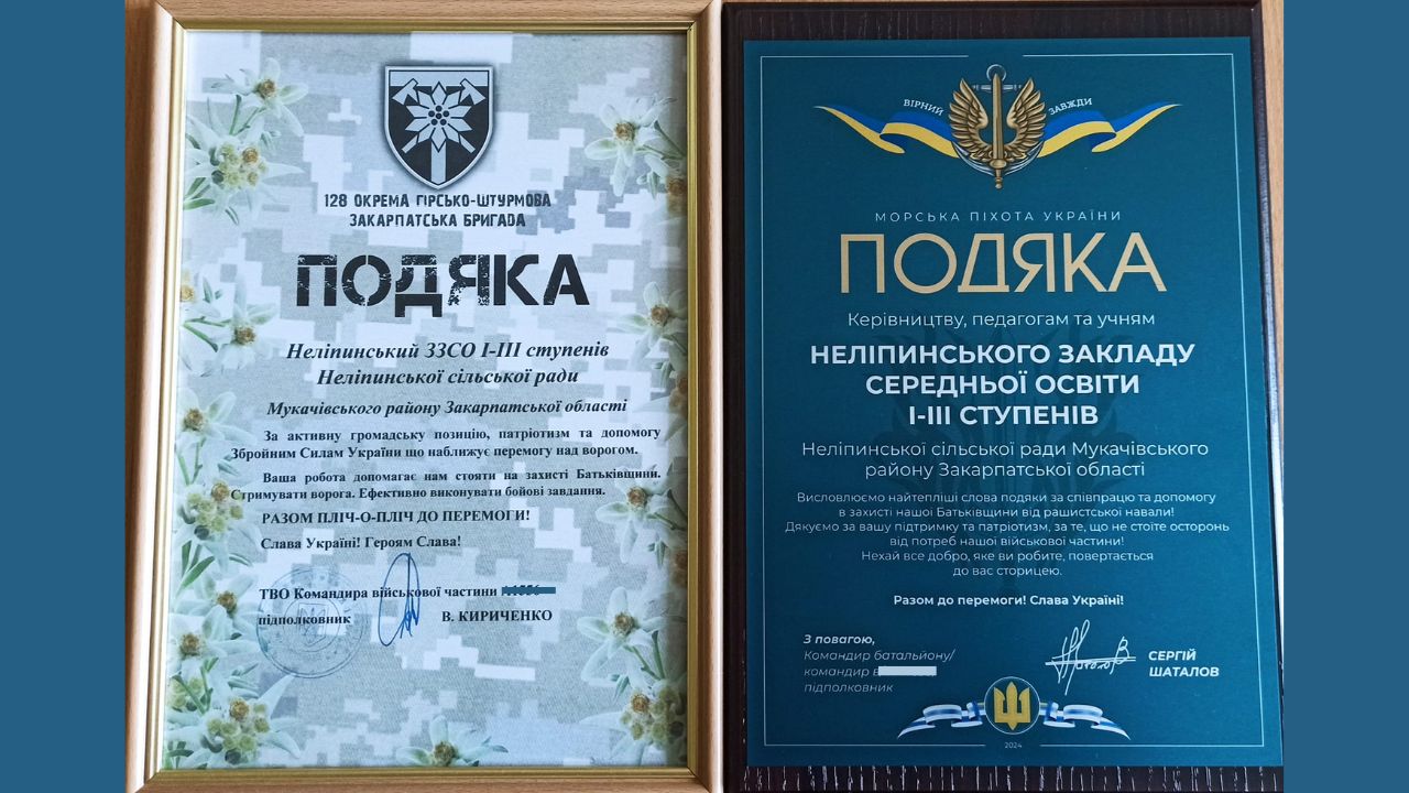 Подяка Неліпинській школі