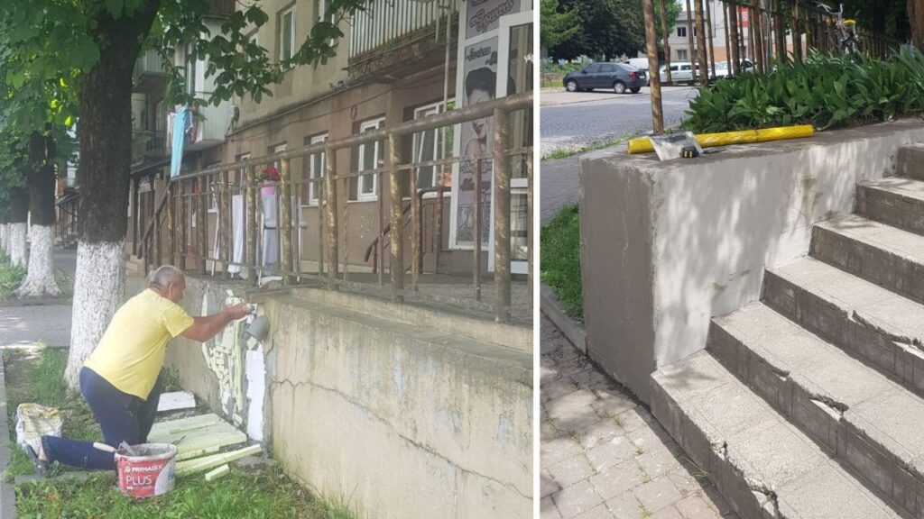 Ремонтує тротуарну огорожу у Сваляві