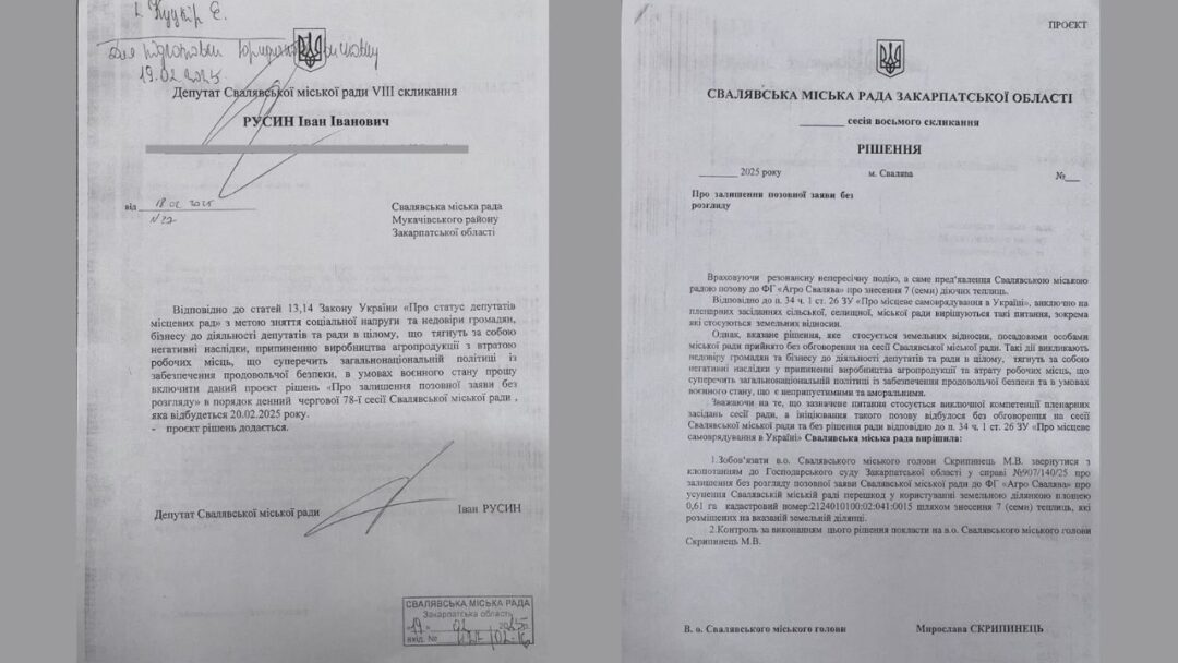 Звернення і проєкт рішення депутата Івана Русина. Фото: Svaliava.net